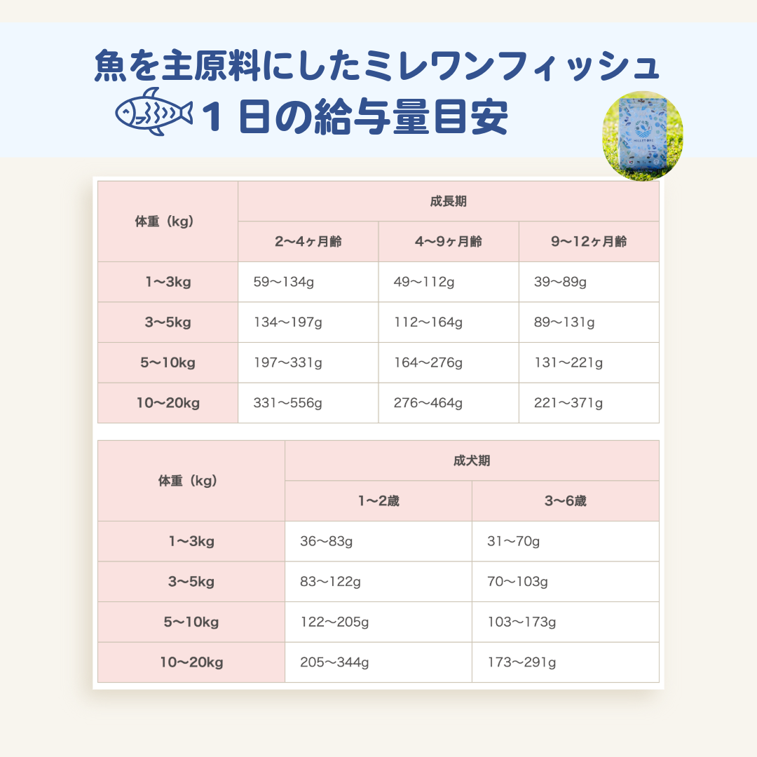 ミレワンフィッシュ 1kg(1歳～シニア) 国産ドッグフード 無添加 ノンオイル 魚