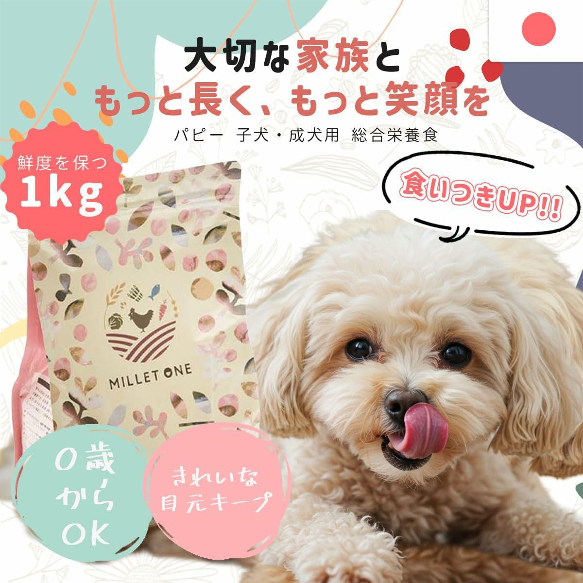 ミレワン シニア 1kg (7歳～) 国産ドッグフード 無添加 ノンオイル