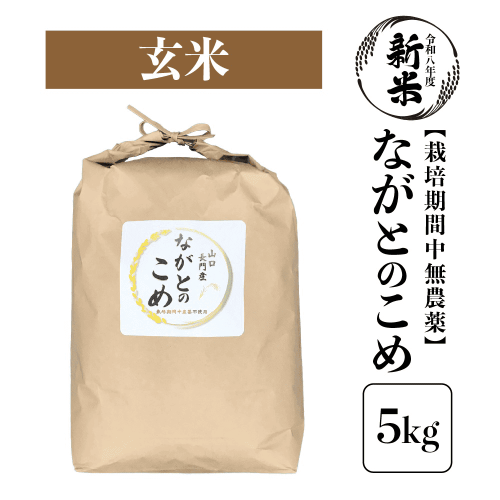 【順次発送】新米 令和8年産「ながとのこめ」栽培期間中農薬不使用《玄米》5kg【山口県長門市産】